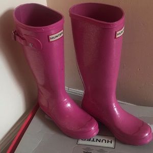 Kids pink glitter high gloss hunter  boots used
